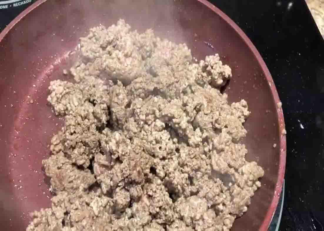 Frying the ground beef for the ground beef casserole