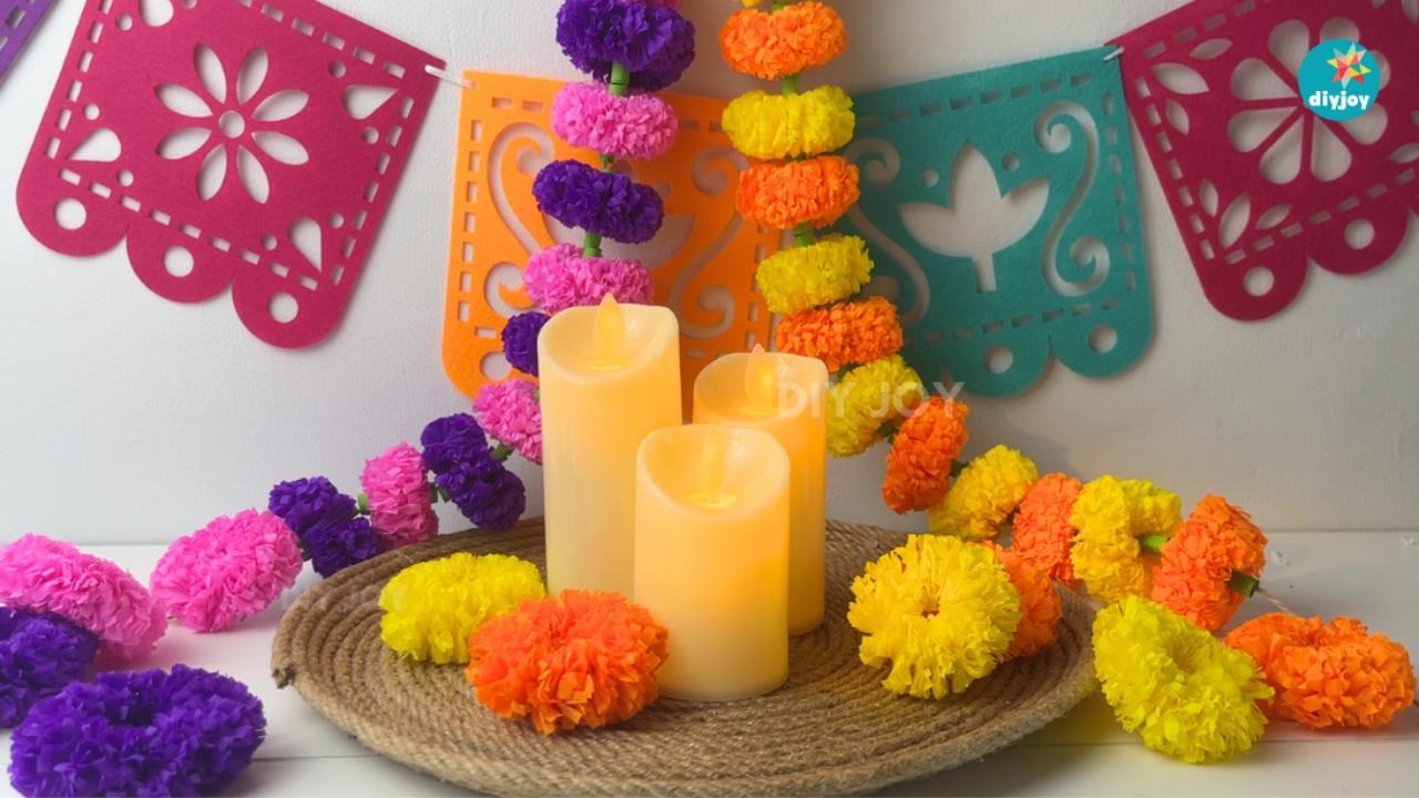 Marigold Garland Using Crepe Paper Streamers