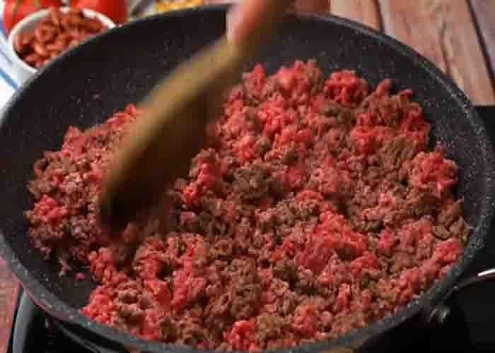 Browning the ground beef for the chili recipe