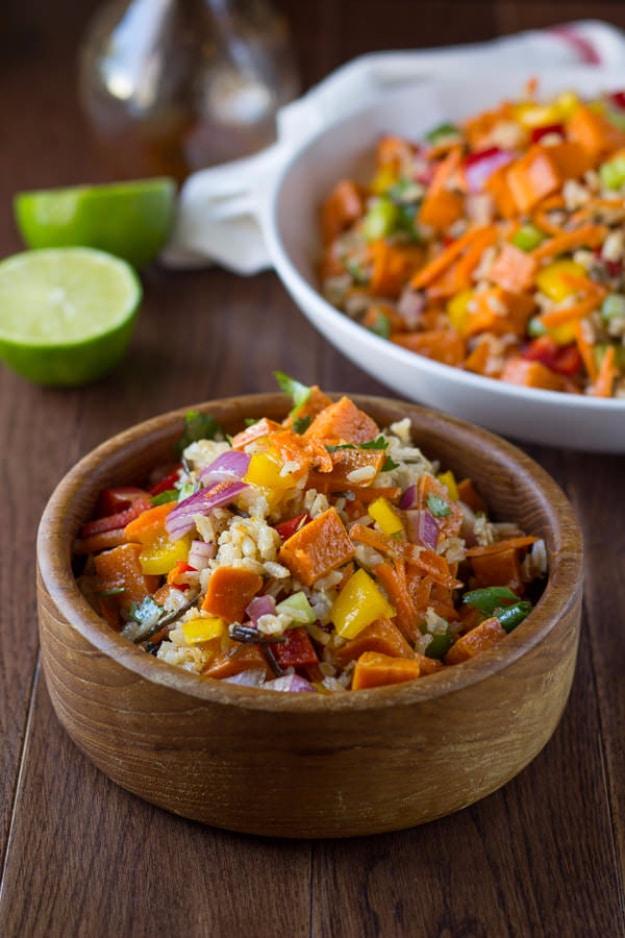 Healthy Lunch Ideas for Work - Wild Rice and Sweet Potato Salad with a Chili Lime Vinaigrette - Quick and Easy Recipes You Can Pack for Lunches at the Office - Lowfat and Simple Id