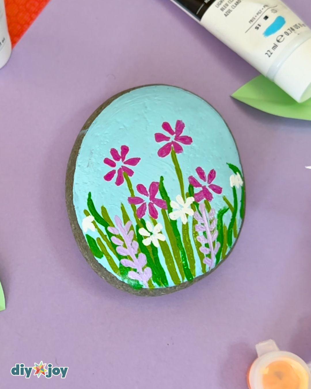 Homemade Flowers On Rocks — acrylic painting on rocks