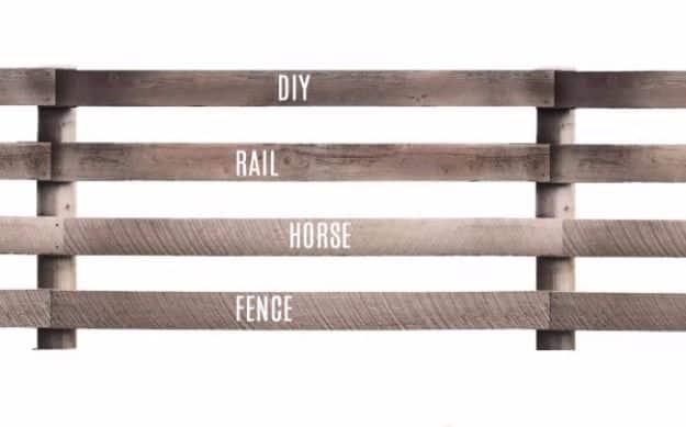 Four rail horse fence, four weathered gray horizontal wood rails fixed between two square posts against a white sky