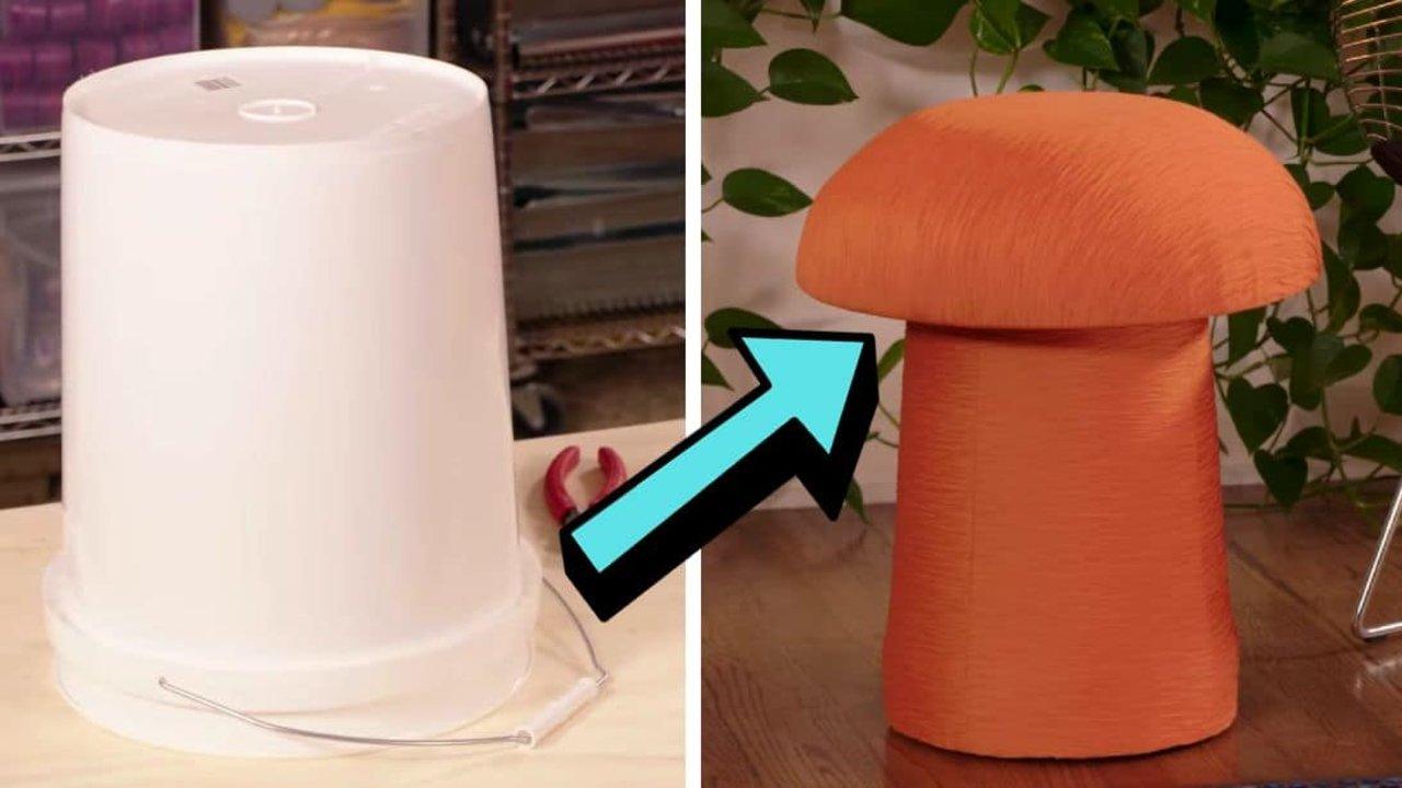 How to Upcycle a Plain Bucket Into a Mushroom Ottoman