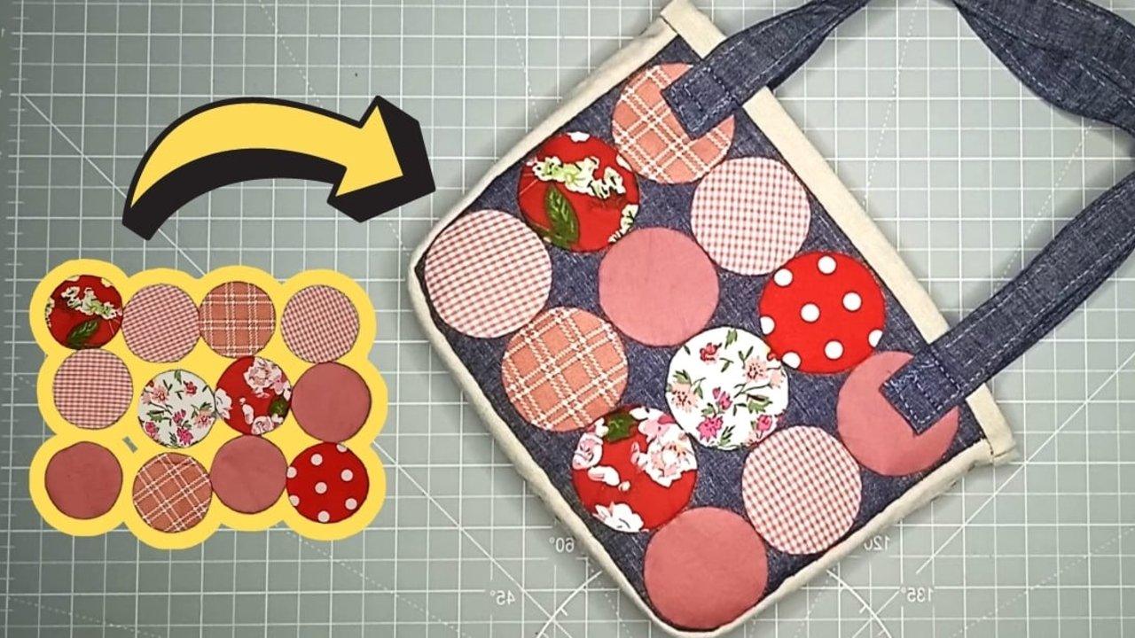Hand Quilt Patchwork Tote Bag From Fabric Scraps