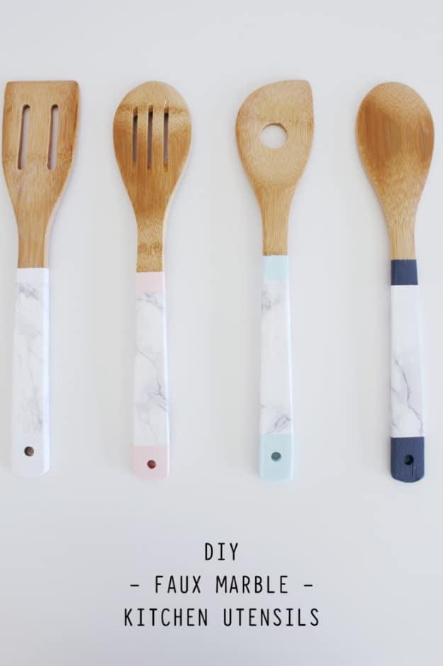 DIY Faux Marble Kitchen Utensils, a simple idea that makes a real difference and a fun project the whole family can help with