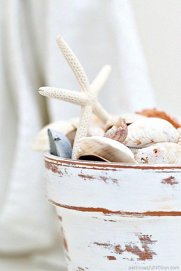 DIY Ideas for Clay Pots - Distressed White Terra Cotta Clay Pot - Cute Gardening Projects Tutorials for Decorating Pots - Pretty Rustic and Farmhouse Planters for Cheap Home Decor