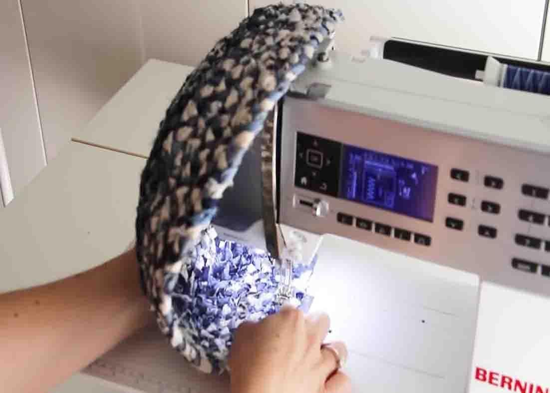Sewing the braided fabric basket
