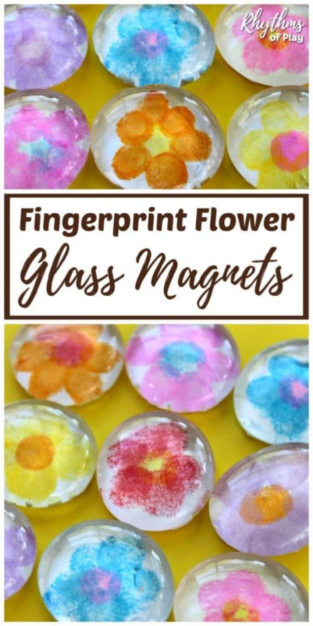 Fingerprint Flower Glass Magnets, quick enough to finish the same evening and a keepsake the recipient holds onto for years