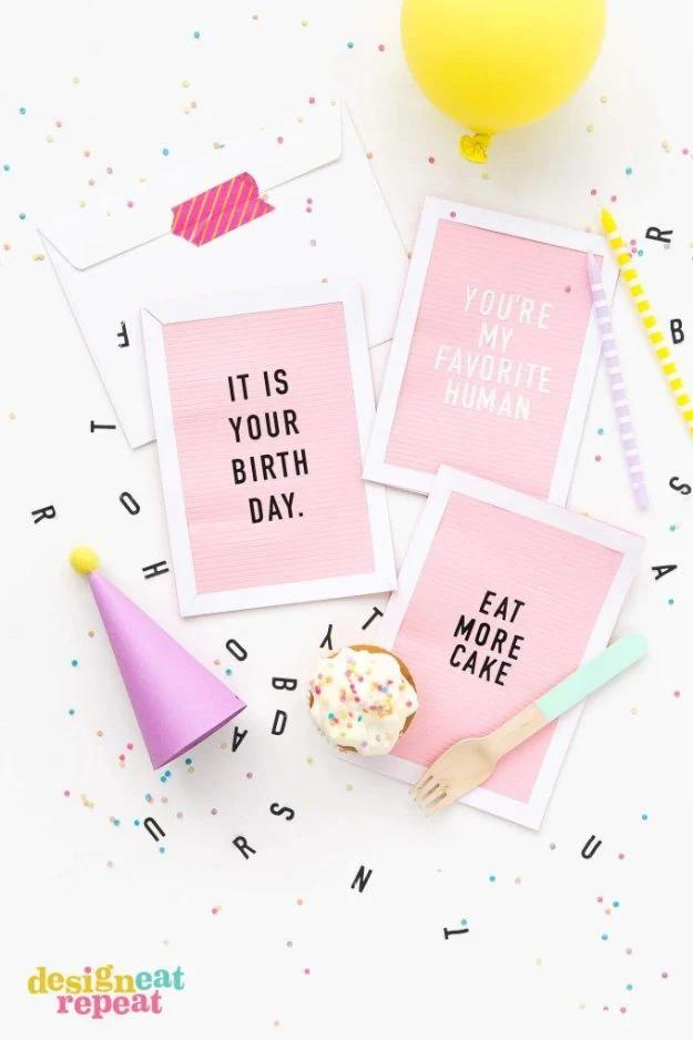 Letterboard style birthday card lettered with mix and match letters for a fully personalized message