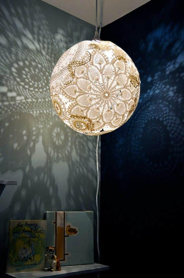 Doily Lamp, fast enough to finish before the next rainy day and charm that fits right into an existing room