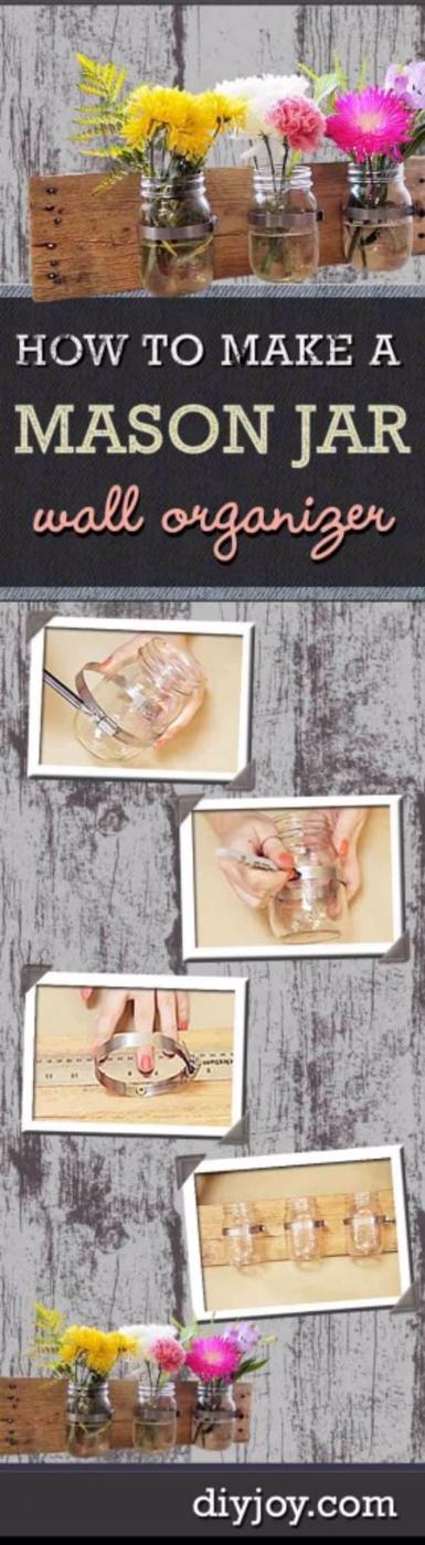 DIY Renters Decor Ideas - Mason Jar Wall Organizer - Cool DIY Projects for Those Renting Aparments, Condos or Dorm Rooms - Easy Temporary Wall Art, Contact Paper, Washi Tape and Sh
