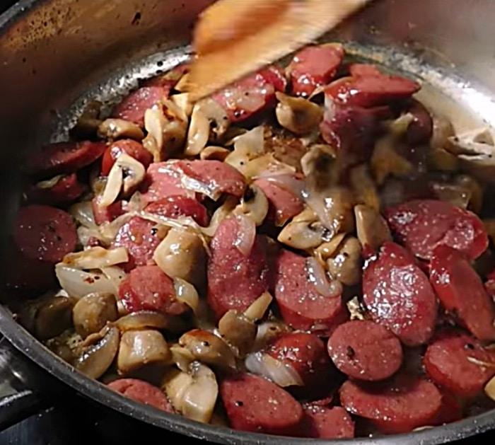 Make southern fried potatoes with sausage and onions