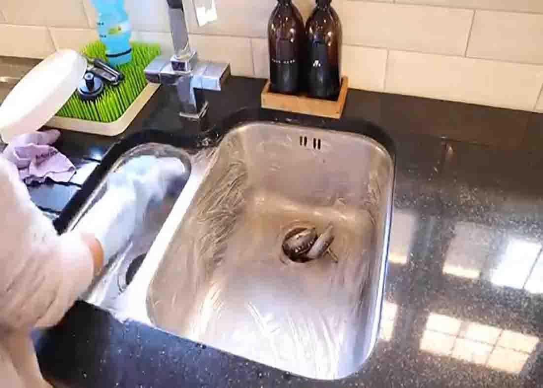 Cleaning the sinks every morning after breakfast