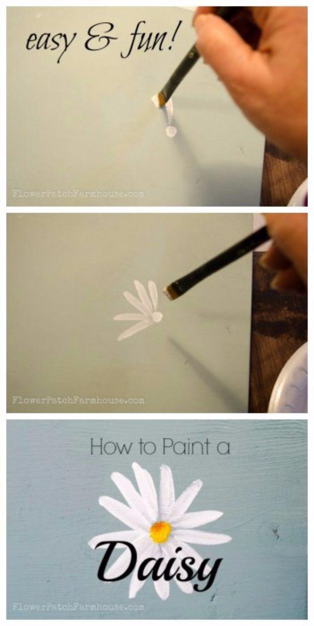 DIY Canvas Painting Ideas - Handpainted Daisy - Cool and Easy Wall Art Ideas You Can Make On A Budget #painting #diyart #diygifts