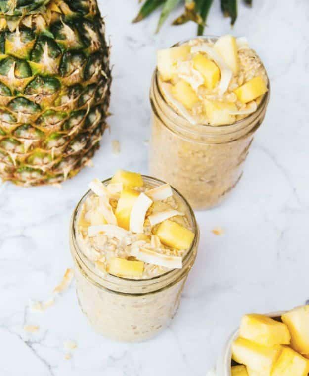Overnight Oats Recipes - Piña Colada Overnight Oats - Easy Breakfast Recipe Idea - Healthy Fruit to Add Blueberry, Banana, Strawberry and Pineapple, Apple Cinnamon - Brunch Ideas a