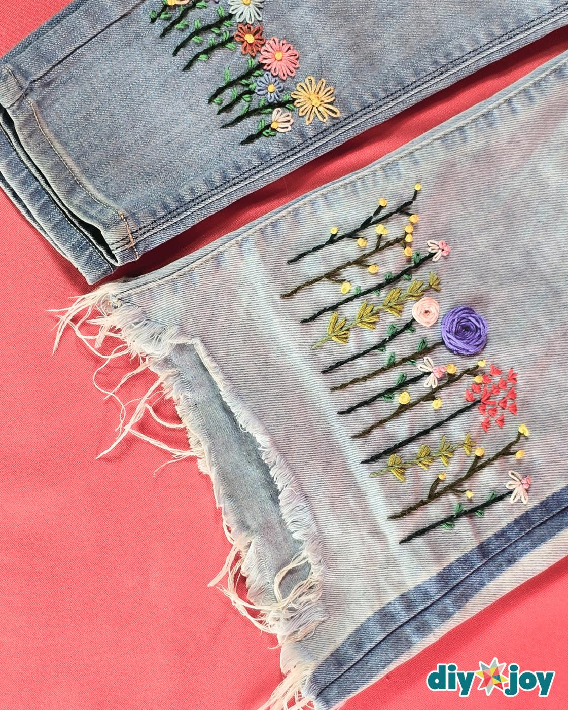 Easy Floral Embroidery For Jeans Leg — how to embroider flower on jeans