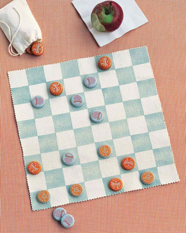 DIY Bottle Cap Crafts - Canvas Checkerboard - Make Jewelry Projects, Creative Craft Ideas, Gift Ideas for Men, Women and Kids, KeyChains and Christmas Ornaments, Presents