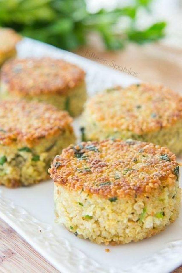 Quinoa cakes crisped with Parmesan for a protein packed meatless dinner or side dish for the whole family