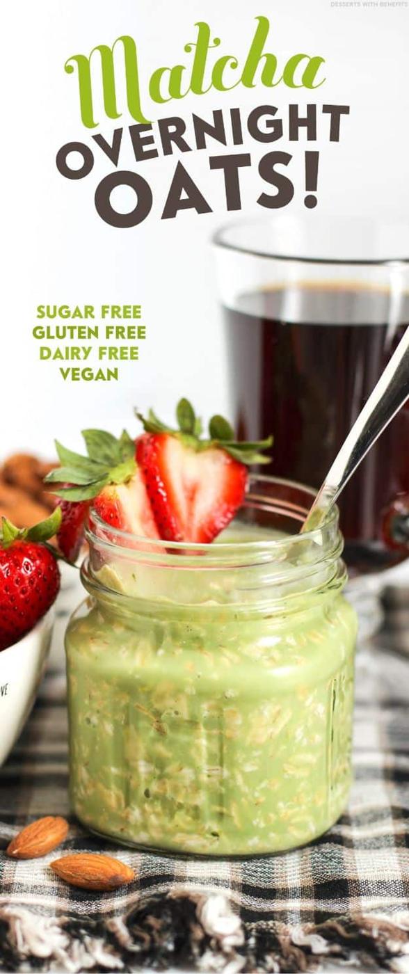 Overnight Oats Recipes - Healthy Matcha Green Tea Overnight Oats - Easy Breakfast Recipe Idea - Healthy Fruit to Add Blueberry, Banana, Strawberry and Pineapple, Apple Cinnamon - B
