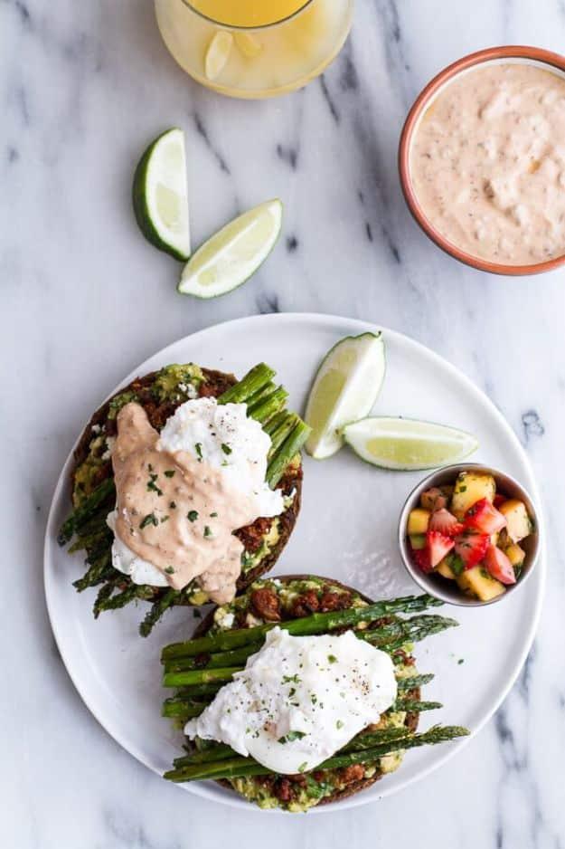 Eggs Benedict Recipes - Cotija Guacamole and Chorizo Eggs Benedict With Honey Chipotle Lime Sauce - Best Benedicts and Recipe Ideas for Breakfast, Brunch and Lunch - Easy and Quick