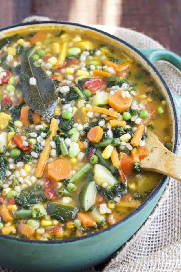 Recipes for Clean Eating - FGarden Veggie Barley Soup - Raw and Whole Foods, Unprocessed Meal and Snack Ideas for Lunch and Dinner - Fresh, Healthy Foods and Recipe Ideas