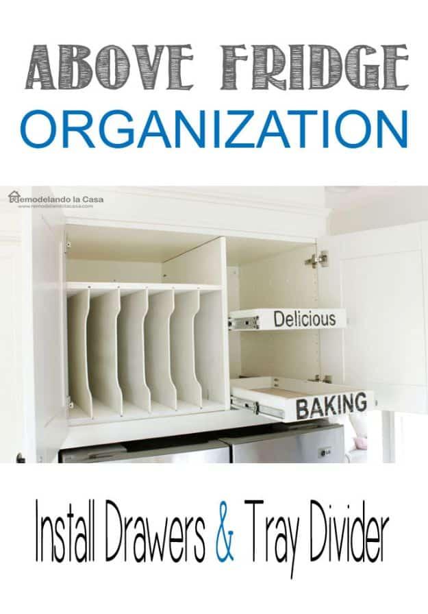 Pull-out Drawers in Cabinet above Fridge, a budget storage upgrade, a method that saves real minutes every single day