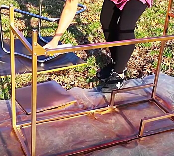 Spray Paint A Metal Deskk From IKEA Gold For An Old Hollywood Look
