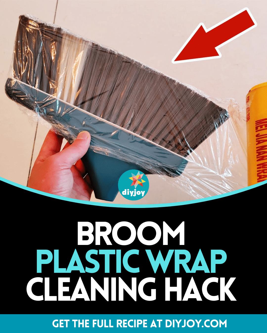 Easy Broom Plastic Wrap Cleaning Hack