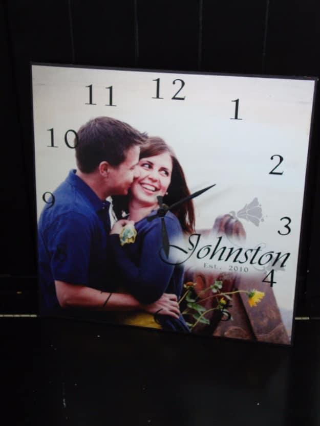 DIY Photo Clock, budget friendly using stuff already sitting in a bin and a keepsake worth handing down