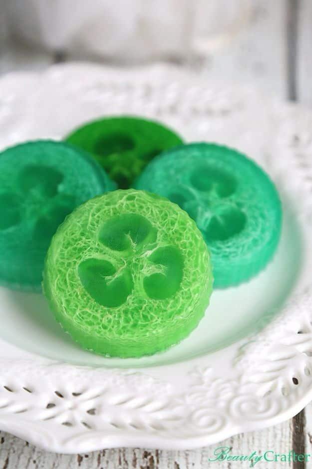DIY Loofah Soap, a handmade bath product, easy to scale up for a whole batch and a detail guests always ask about