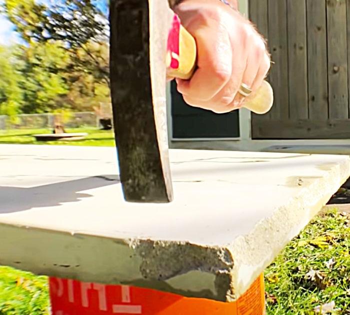 Use A pick Hammer To Make a Cool Edge On a Concrete Countertop - Easy Concrete Projects For Beginners