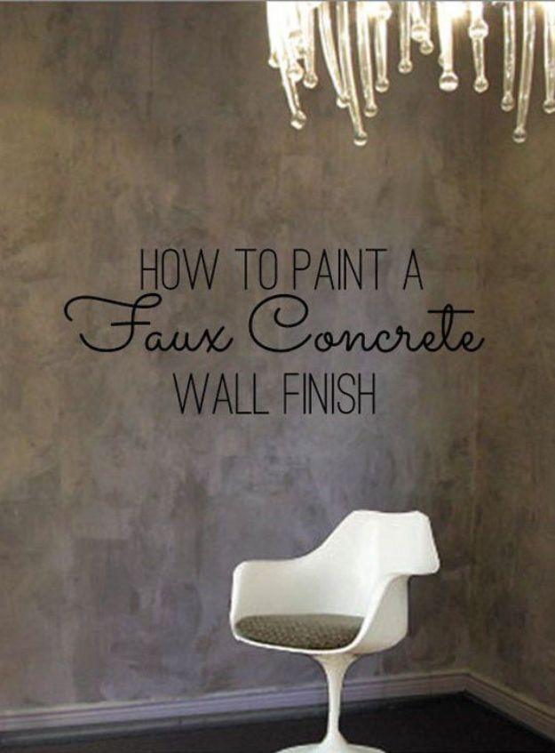 DIY Faux Finishes for Walls - Paint a Faux Concrete Wall Finish - Step by Step Tutorials for Do It Yourself Faux Finish Wall Textures - Rustic, Colour, Tuscan Style, Simple Metalli