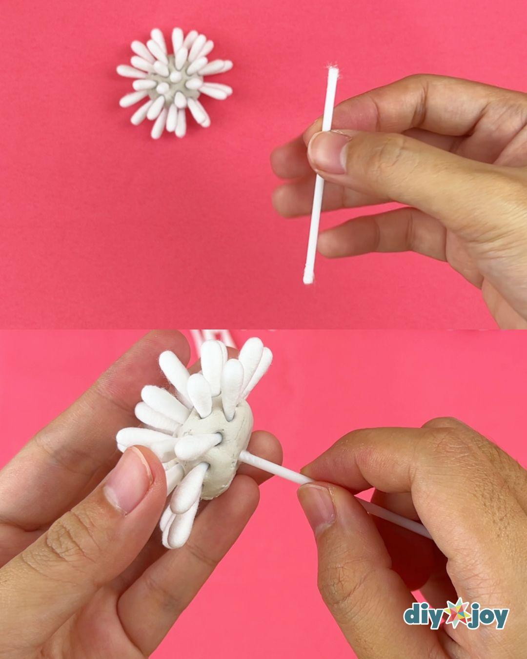 Q Tip Flower Bouquet — adding the stem
