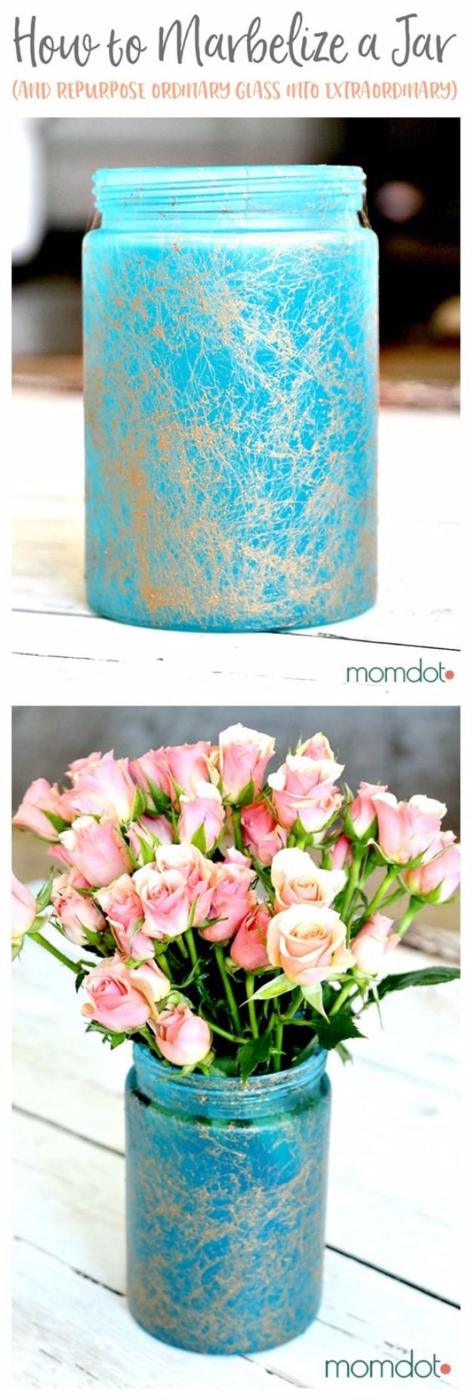 Marbelized Mason Jar, a budget friendly way to repurpose an old jar and a charming handmade gift idea