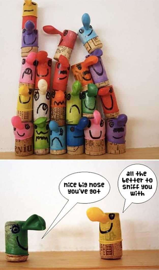 Wine Cork Crafts for Kids to Make - Wine Cork Buddies - DIY Projects & Crafts by Sueeye