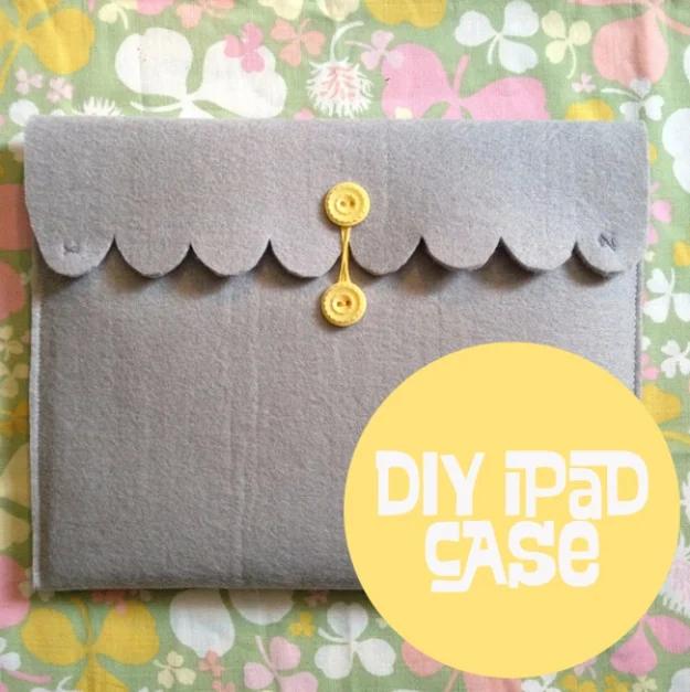 DIY office gift: a padded iPad case sewn to protect a tablet in a bag or on a busy cluttered desk for the whole family