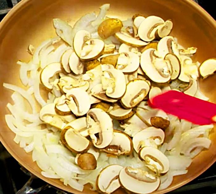 Fry Mushrooms And Onions For Loaded Mashed Sweet Potatoes