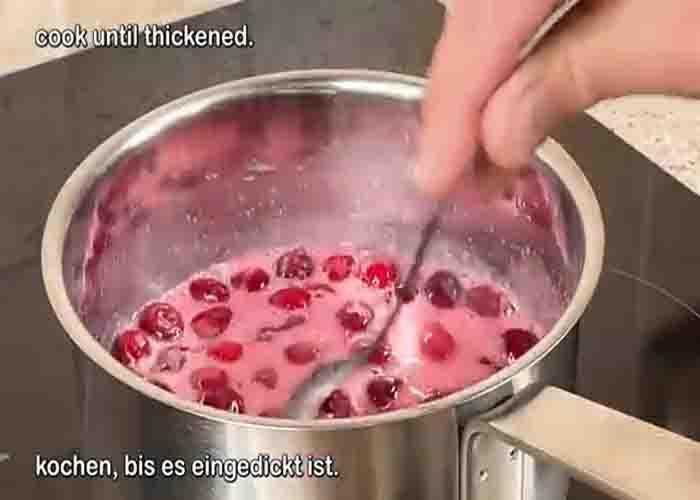 Making the cherry filling for the yogurt cake