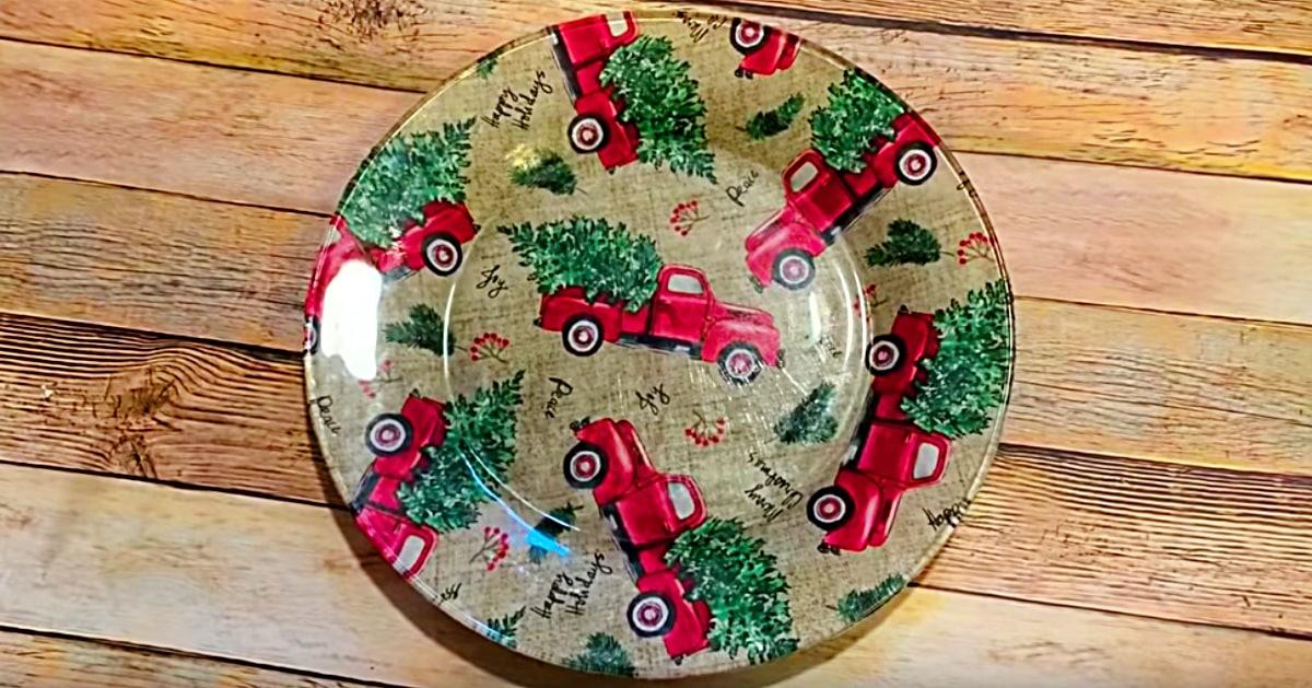 DIY Dollar Tree Decoupage Christmas Plate