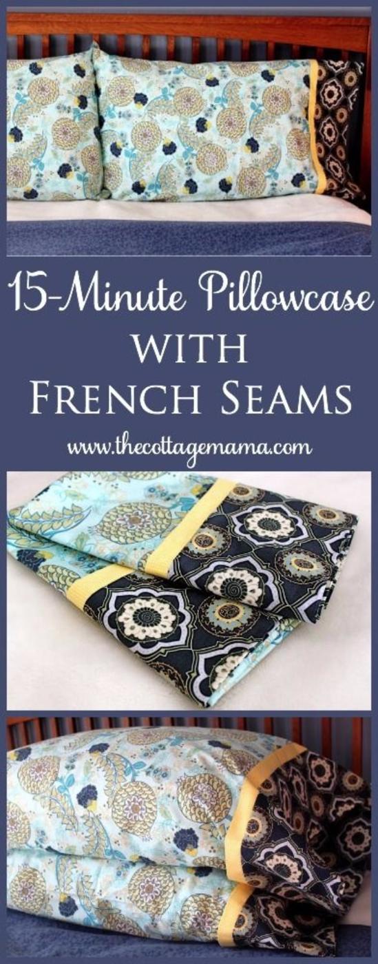 15 Minute Pillowcase With French Seams, one of the best pillowcase projects on this list and an idea worth saving for later