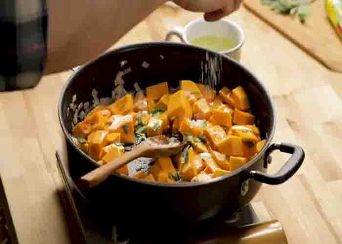 Cooking the butternut squash for the baked pasta recipe
