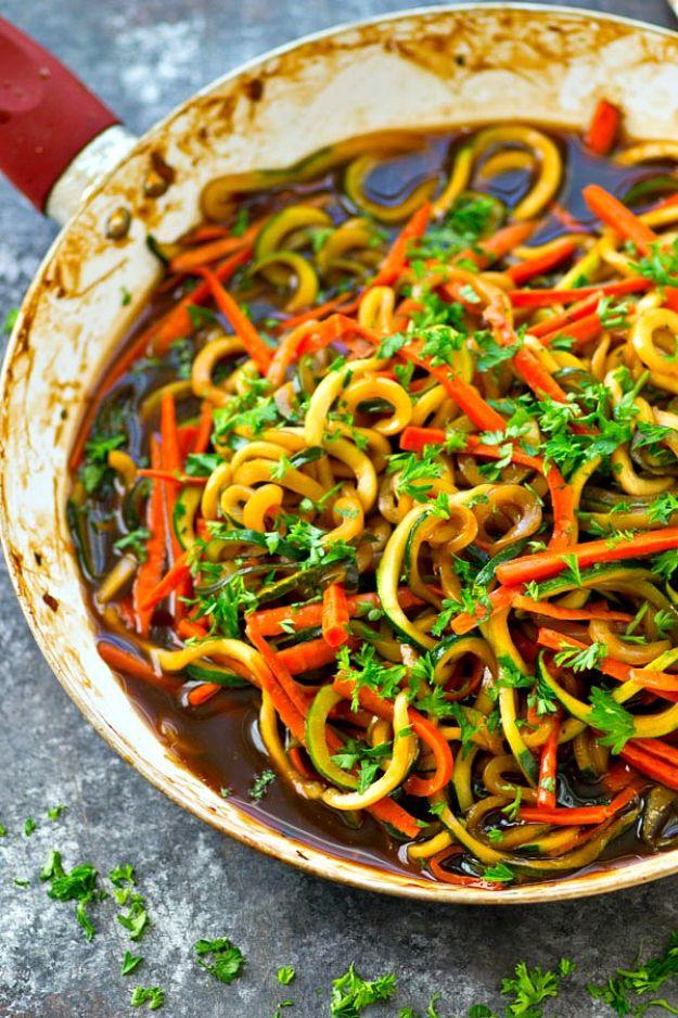 Veggie Noodle Recipes - One-Pot Teriyaki Veggie Noodles Skillet - How to Cook With Veggie Noodles - Healthy Pasta Recipe Ideas - How to Make Veggie Noodles With Carrots and Zucchin
