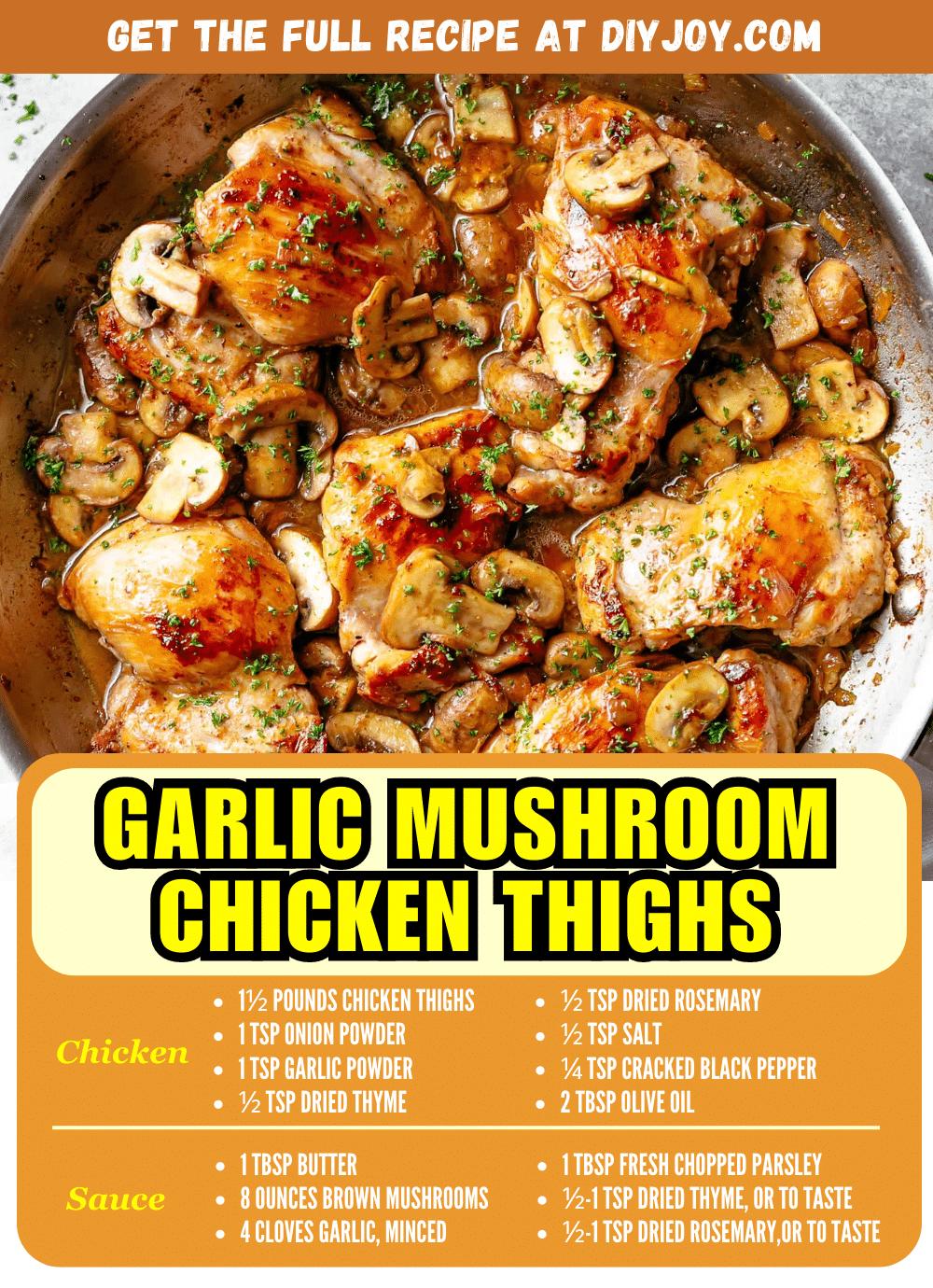 Skillet Garlic Mushroom Chicken Thighs Recipe