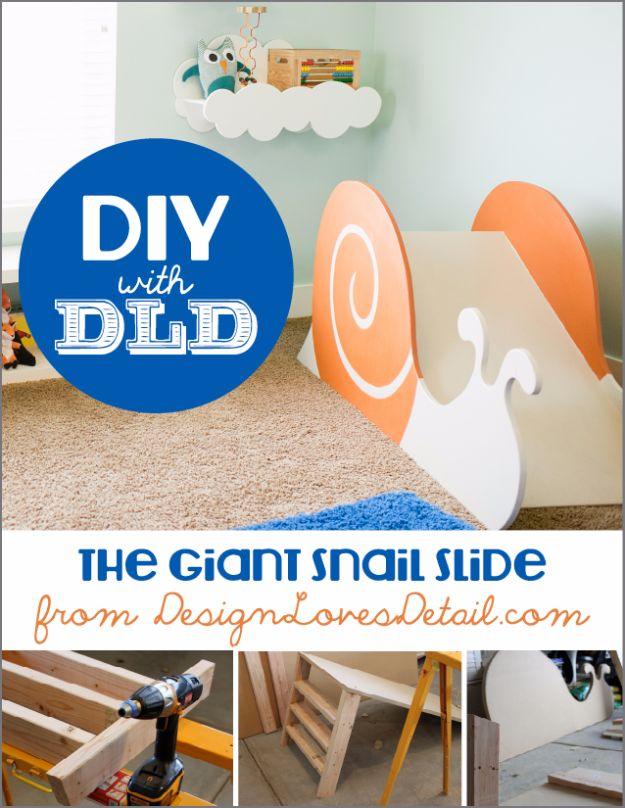 DIY Playroom Ideas and Furniture - Giant Snail Slide - Easy Play Room Storage, Furniture Ideas for Kids, Playtime Rugs and Activity Mats, Shelving, Toy Boxes and Wall Art - Cute DI