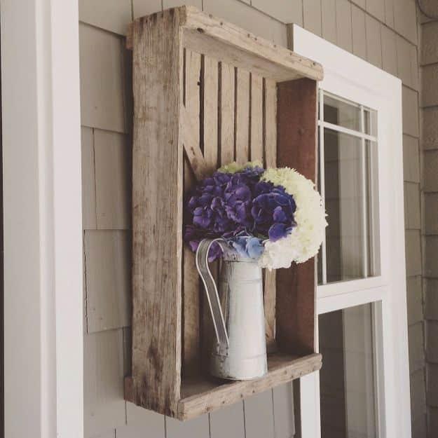 DIY Porch and Patio Ideas - Repurposed Farm Crate Vase Mount - Decor Projects and Furniture Tutorials You Can Build for the Outdoors - Lights and Lighting, Mason Jar Crafts, Rockin