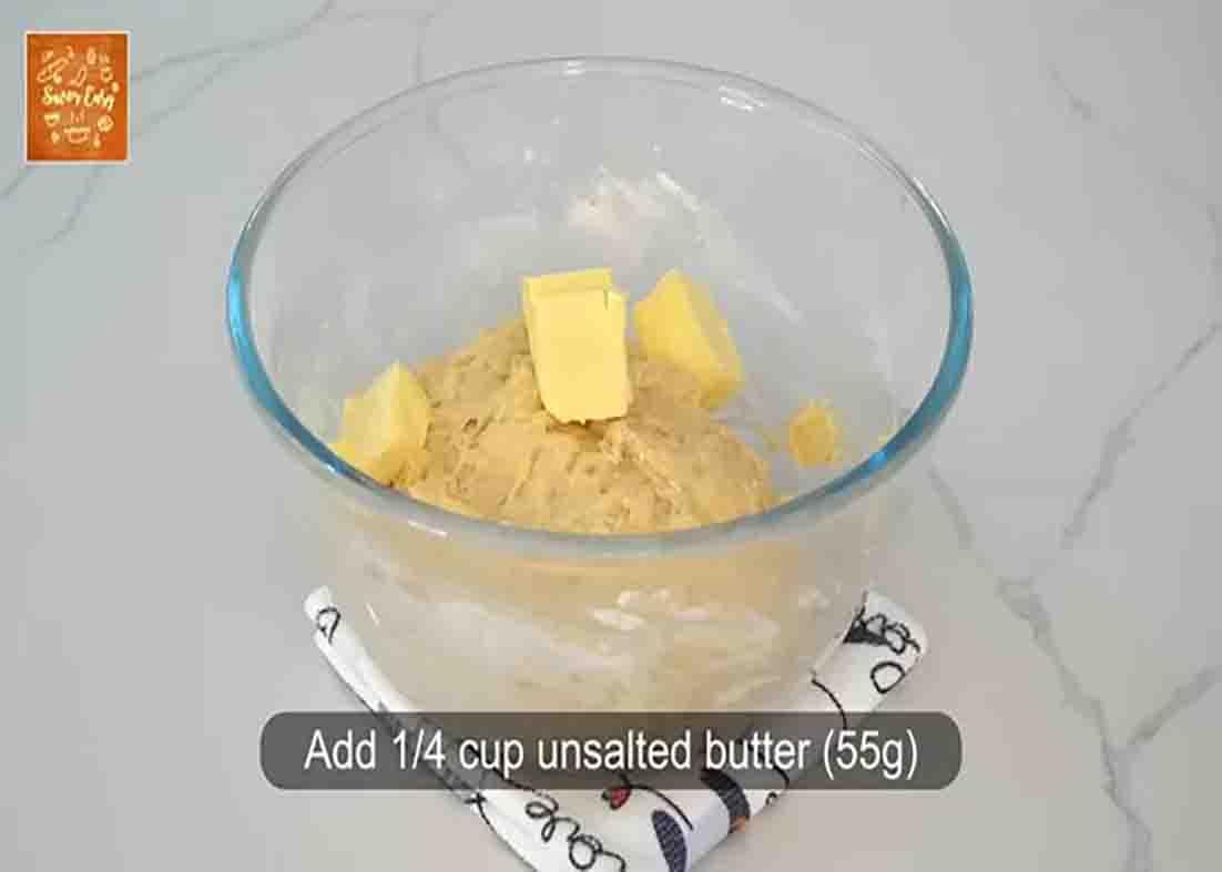 Kneading the dough for the no-bake custard bread