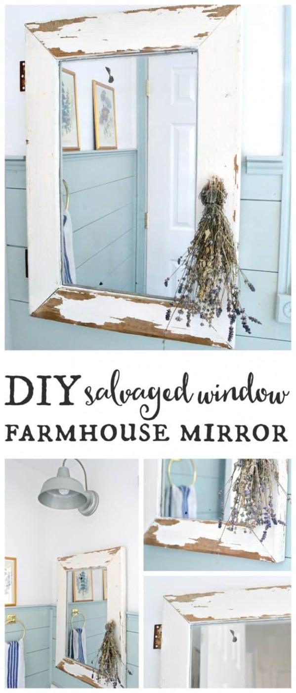 Window Farmhouse Mirror, a budget friendly way to update the space and a creative way to reuse what you already have