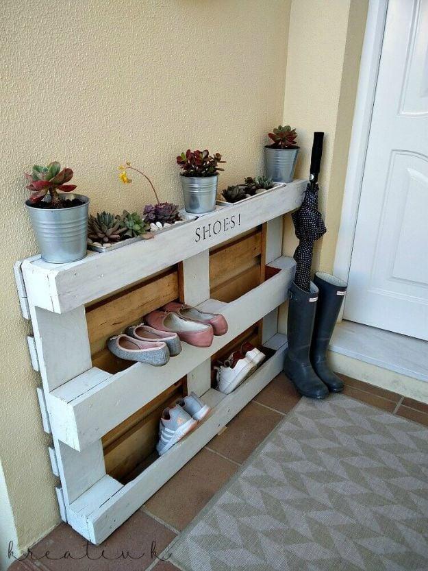 DIY Easy Pallet Shoe Rack, an entryway storage idea, easy to scale up for a whole batch and a keepsake worth handing down