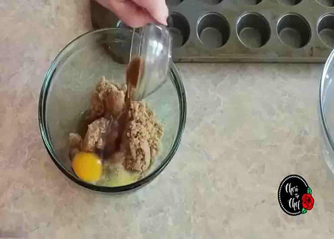Making the filling for the pecan pie tarts