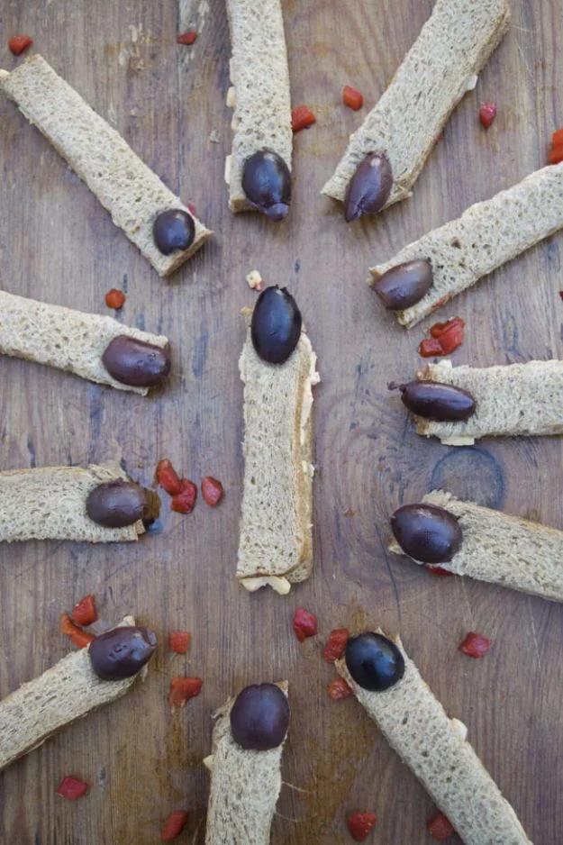 Halloween party food, easy recipe inspiration and savory or sweet party dish, showing creepy finger sandwiches